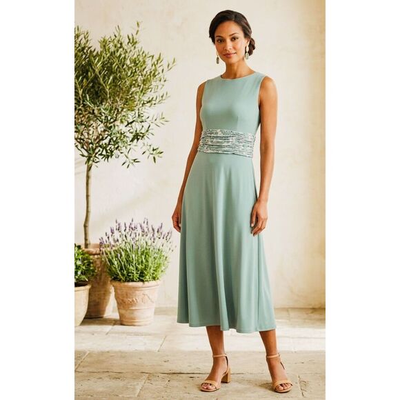 Jessica Howard Dresses & Skirts - Jessica Howard Green Pleated Maxi Dress Size 6P NWOT